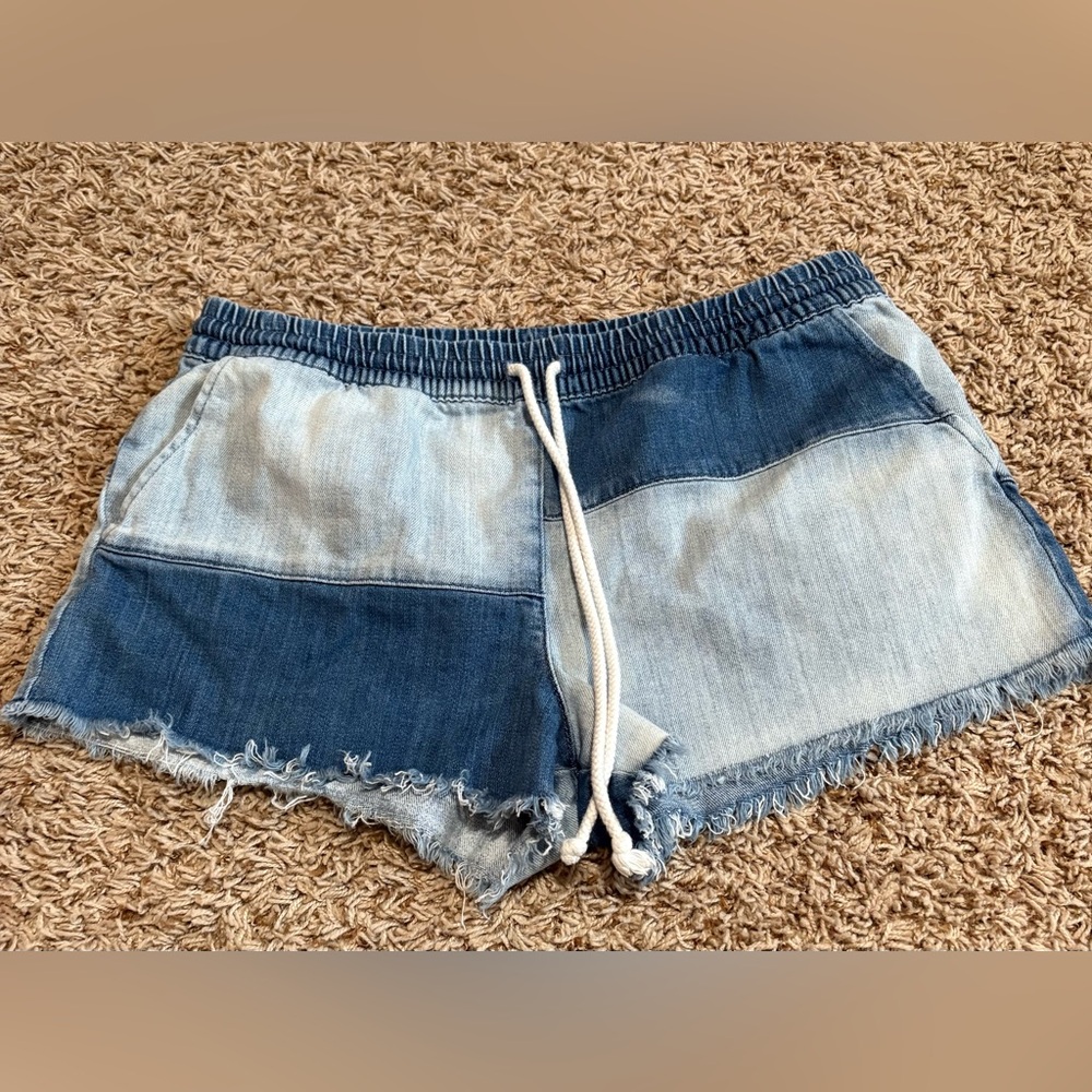 Aerie Patchwork Denim Drawstring Shorts Womens size medium